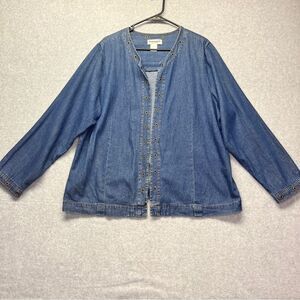 Serengeti Women’s Open Front Denim Jacket Lightweight Eyelets size 1X Cotton